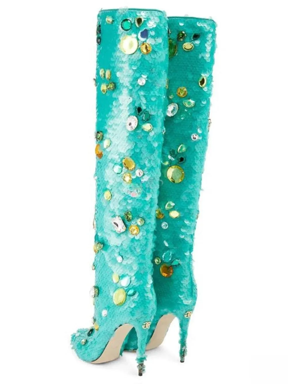 Sequined Rhinestones Knee-High Stiletto Boots