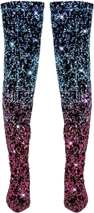 Sexy Blue & Purple Ombre Sparkly Sequin Thigh Boots