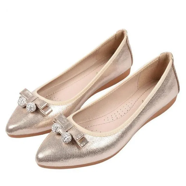 Shoes Women Casual Bow Crystal Pointed Toe Slip