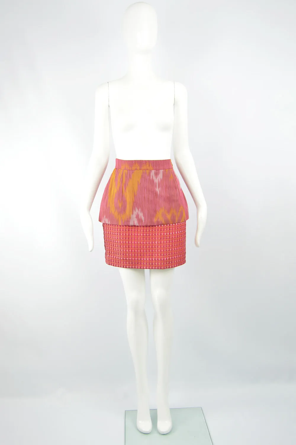 Silk & Woven Leather Vintage Pencil Skirt, 1980s