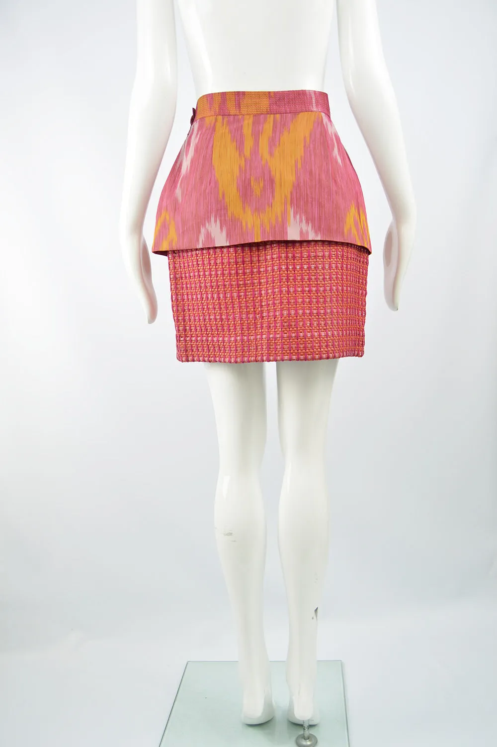 Silk & Woven Leather Vintage Pencil Skirt, 1980s