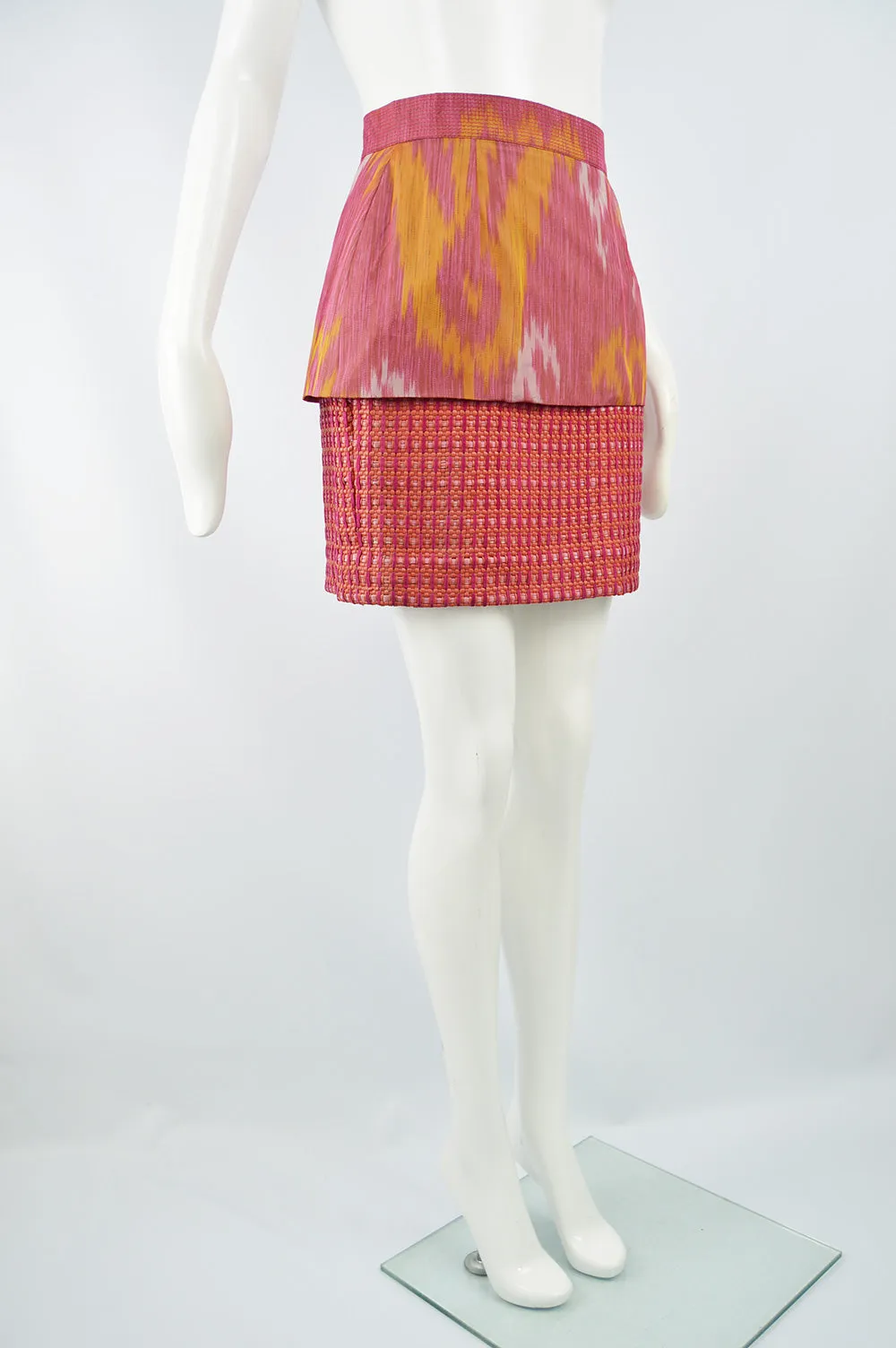 Silk & Woven Leather Vintage Pencil Skirt, 1980s