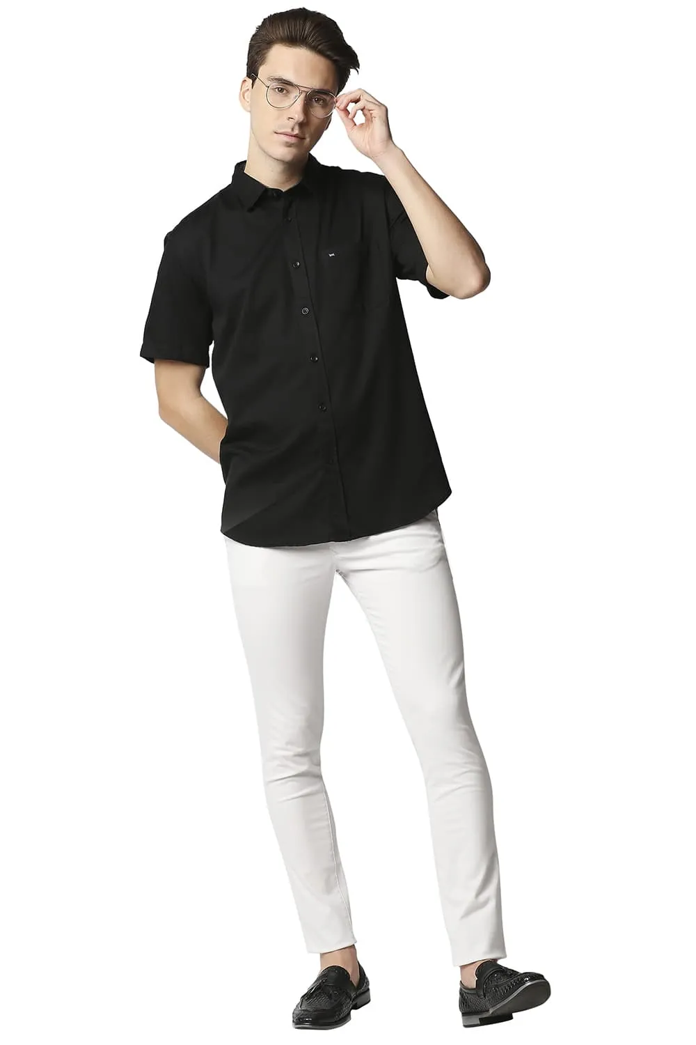 Slim Fit Broken Twill Slub Halfsleeves Shirt