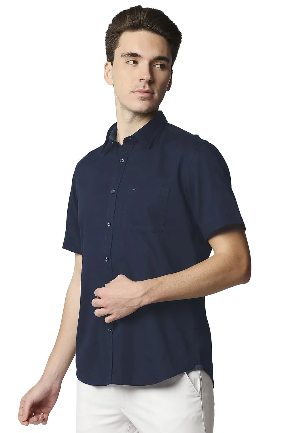 Slim Fit Broken Twill Slub Halfsleeves Shirt