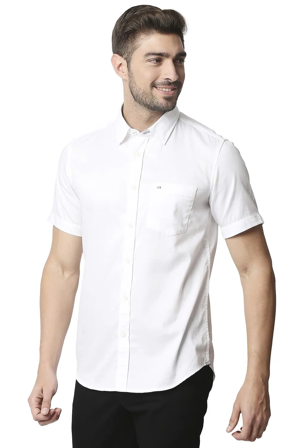 Slim Fit Broken Twill Slub Halfsleeves Shirt