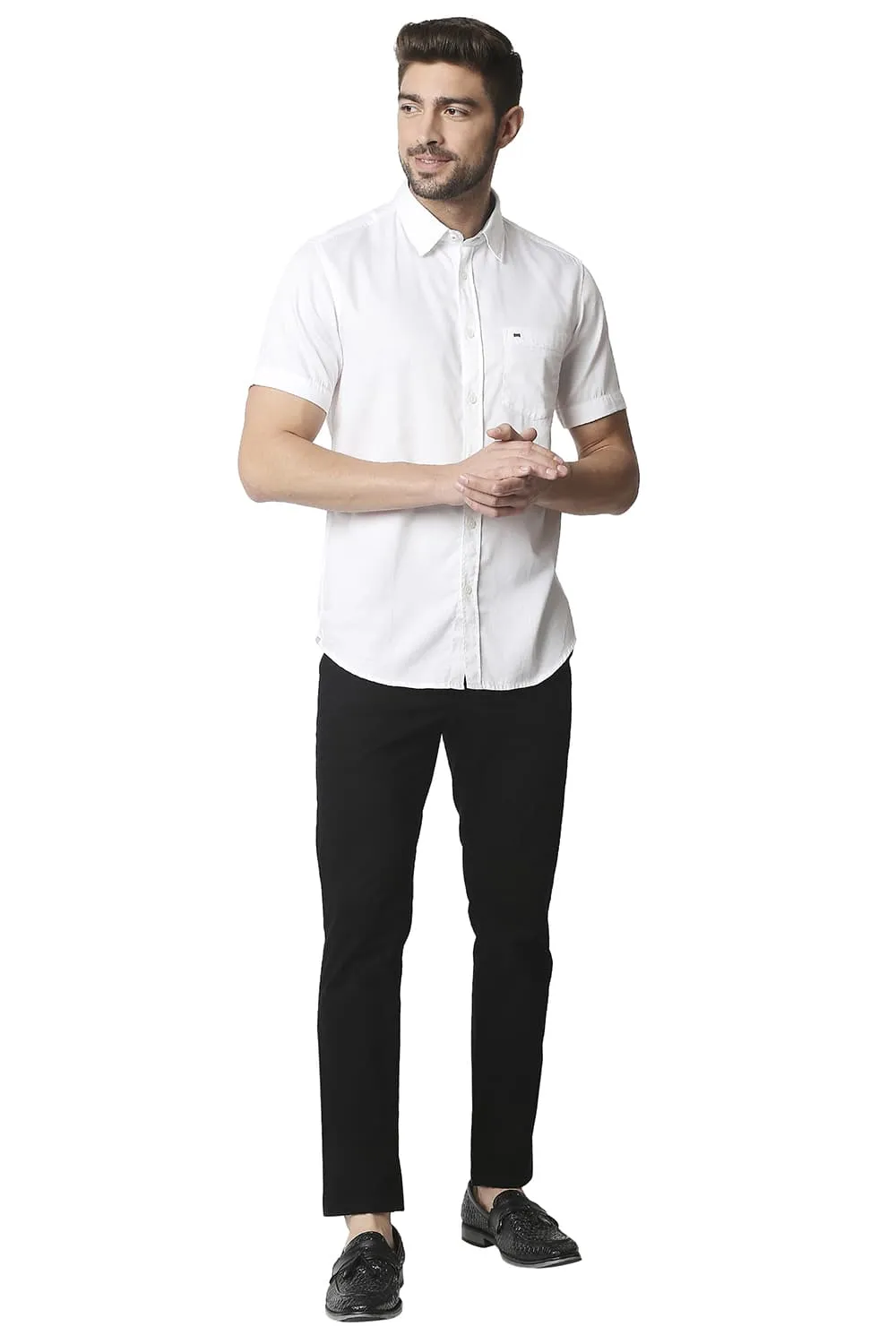 Slim Fit Broken Twill Slub Halfsleeves Shirt