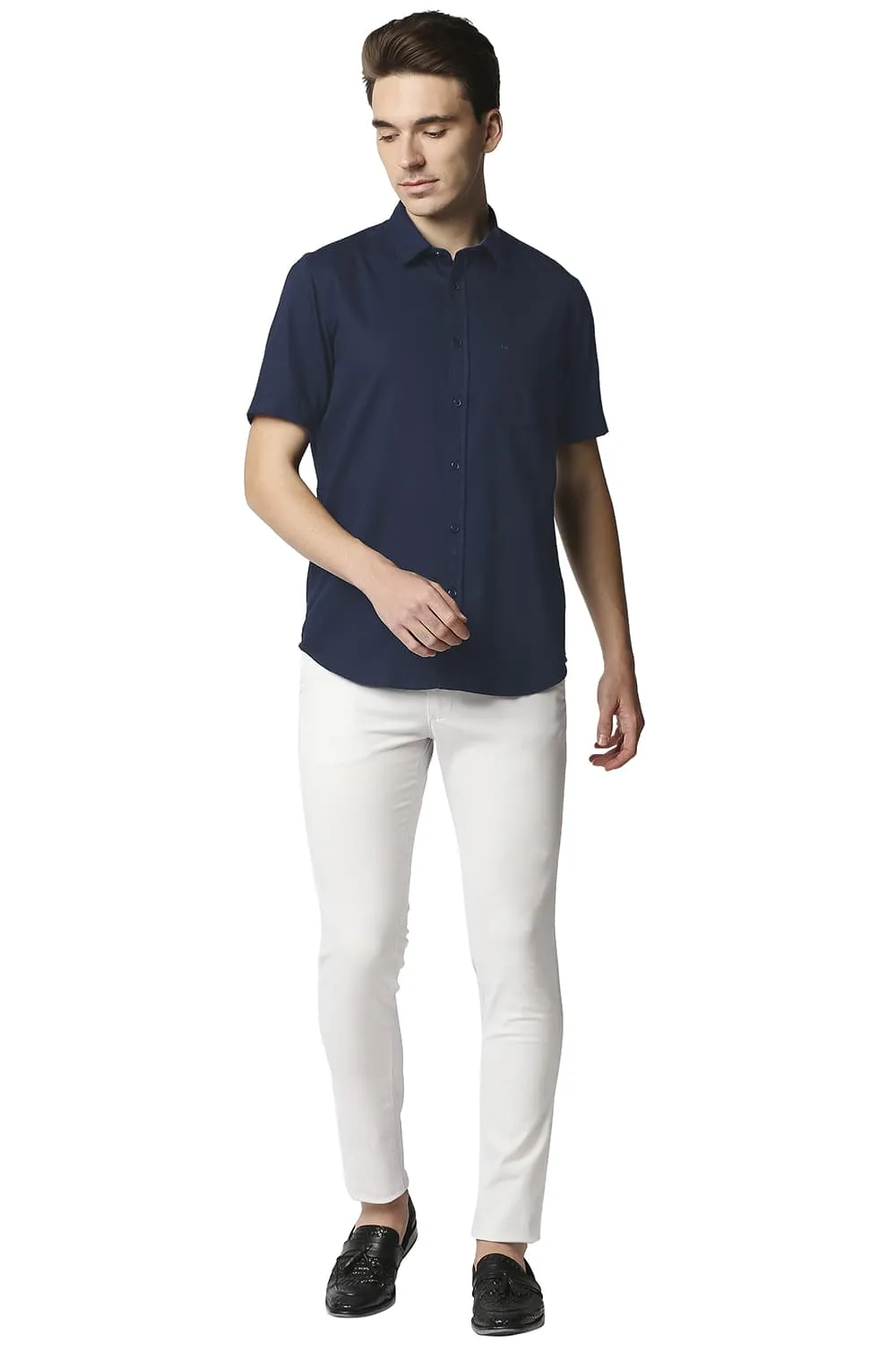 Slim Fit Broken Twill Slub Halfsleeves Shirt