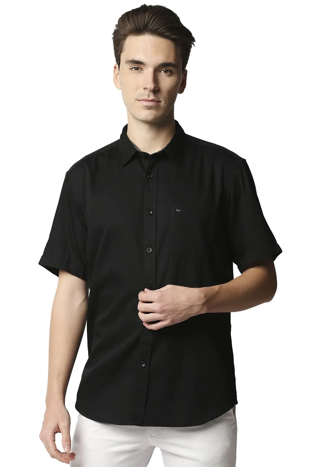 Slim Fit Broken Twill Slub Halfsleeves Shirt