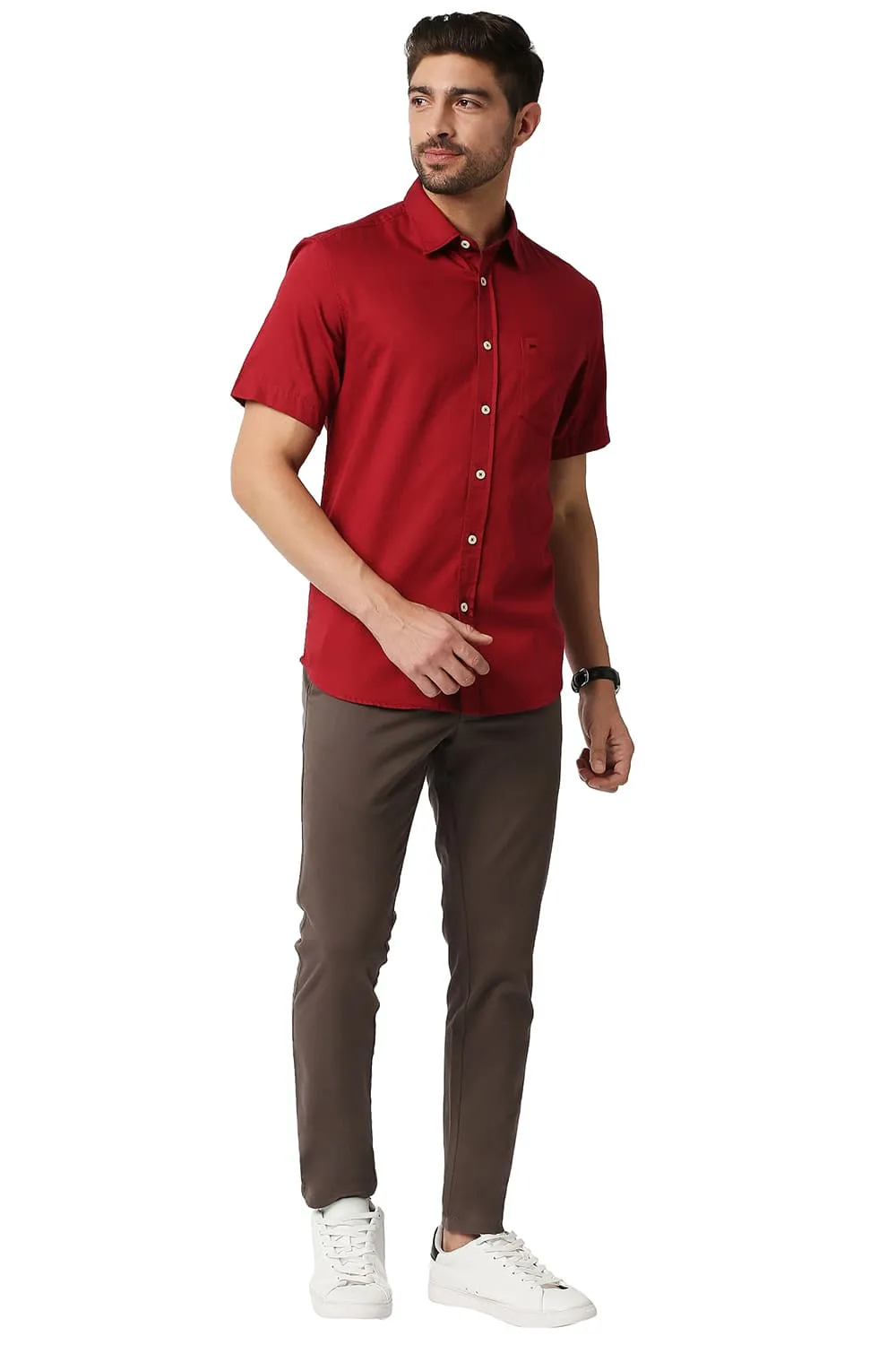 Slim Fit Broken Twill Slub Halfsleeves Shirt