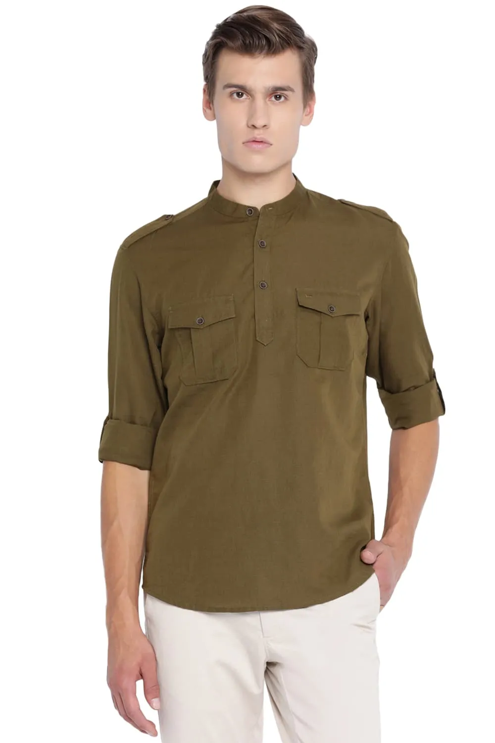 Slim Fit Cotton Linen Kurta Shirt