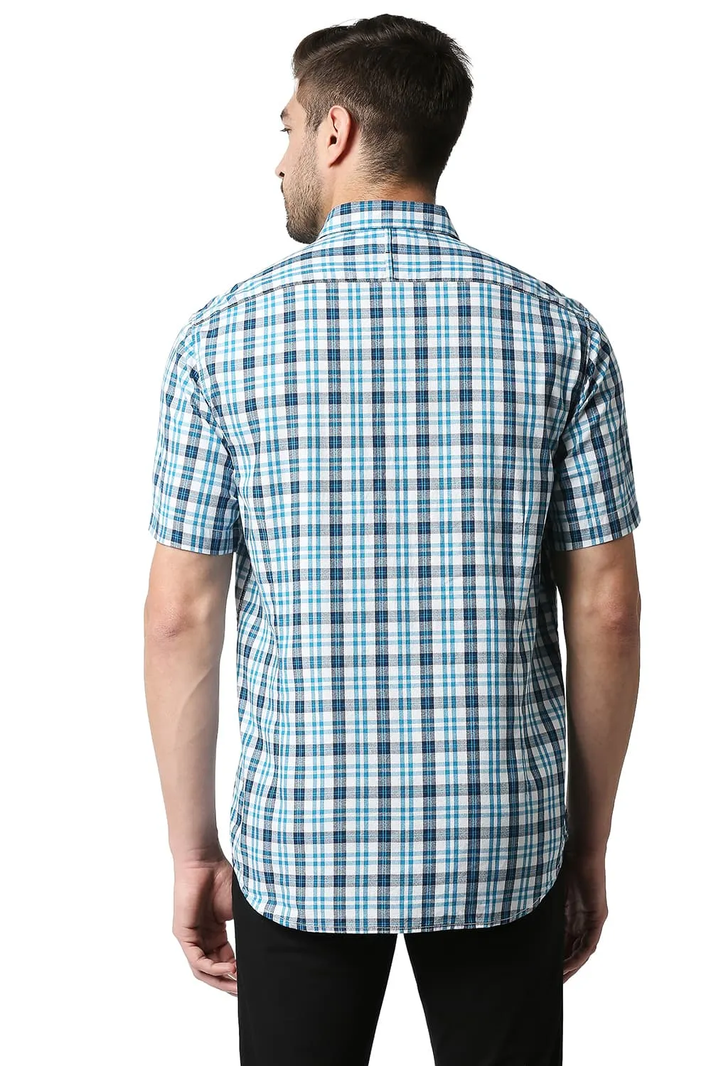 Slim Fit Crepe Checks Halfsleeves Shirt