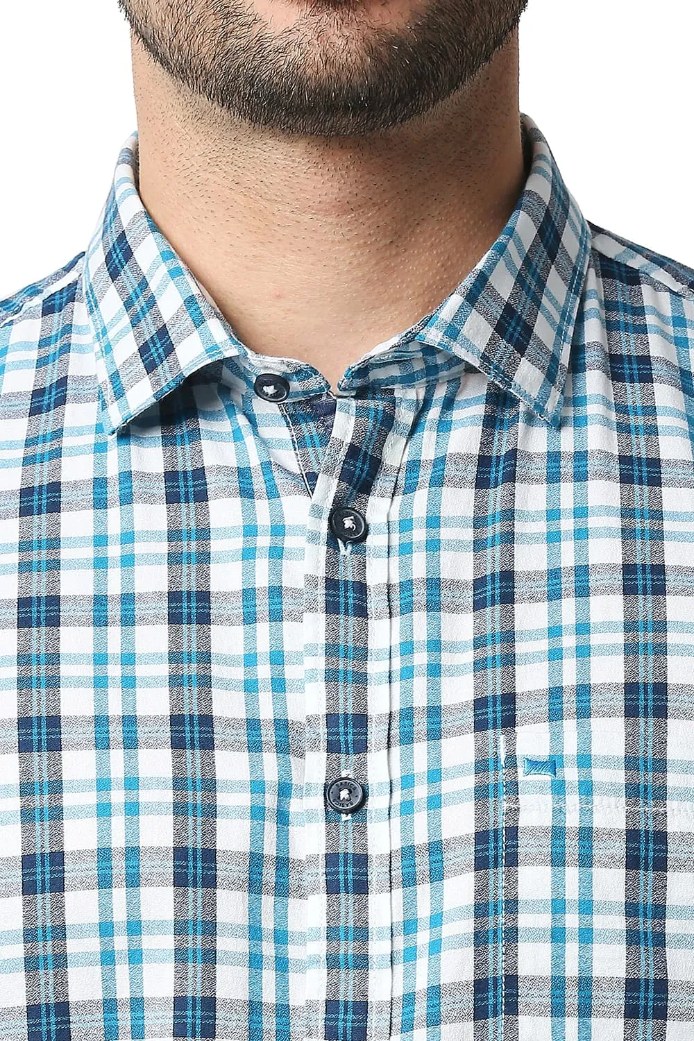 Slim Fit Crepe Checks Halfsleeves Shirt