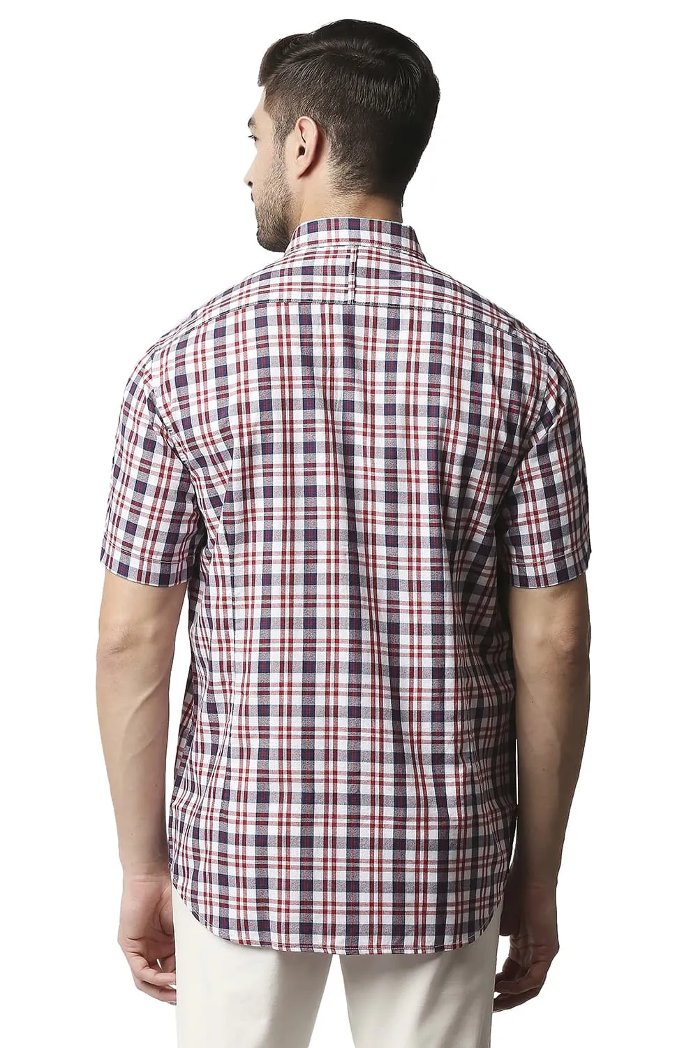 Slim Fit Crepe Checks Halfsleeves Shirt