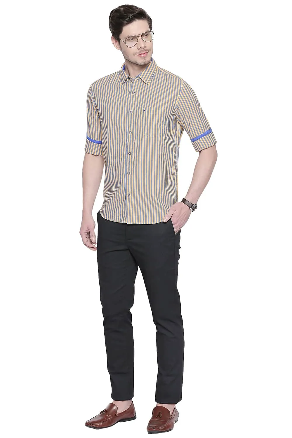 Slim Fit Royal Oxford Stripes Shirt