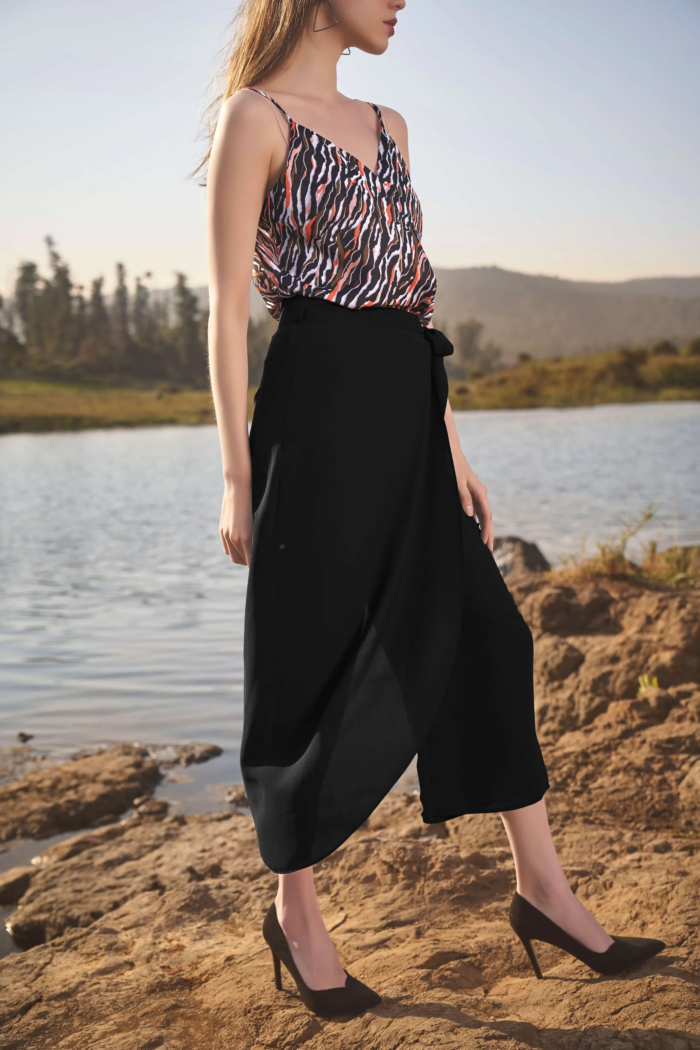 Solid Side Wrap Stylish Culotte