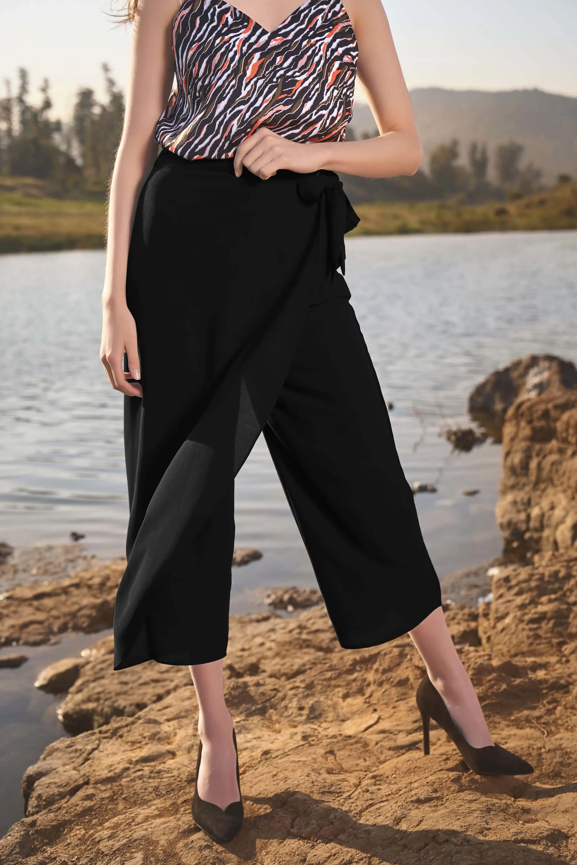 Solid Side Wrap Stylish Culotte