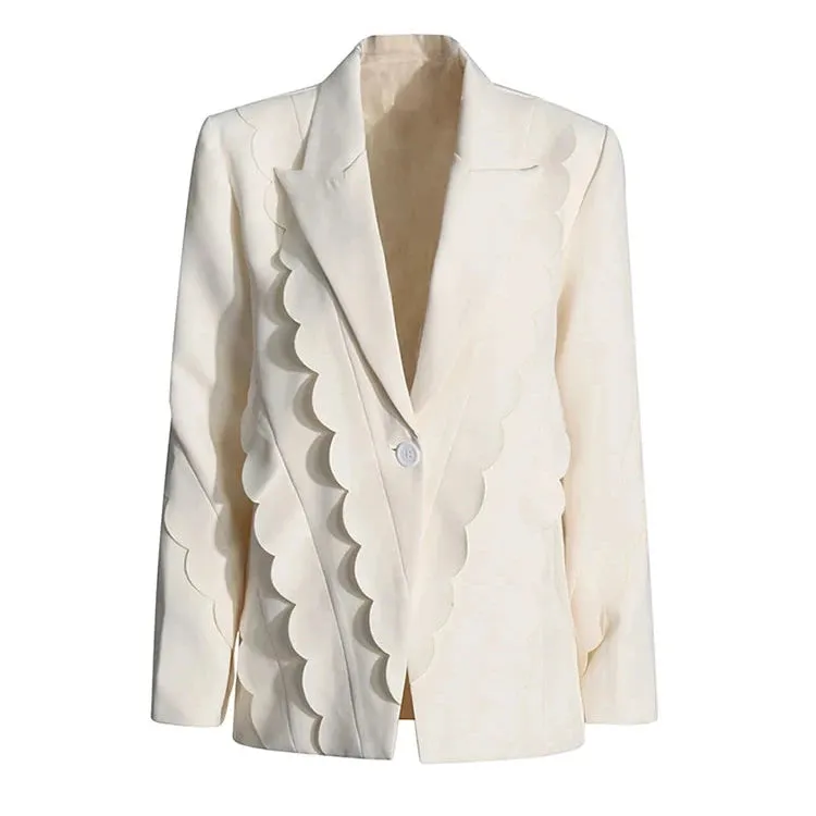 Solid Spliced Folds Blazers For Women Notched Collar Long Sleeve Patchwork Single Breaste Minimalist Coat Female