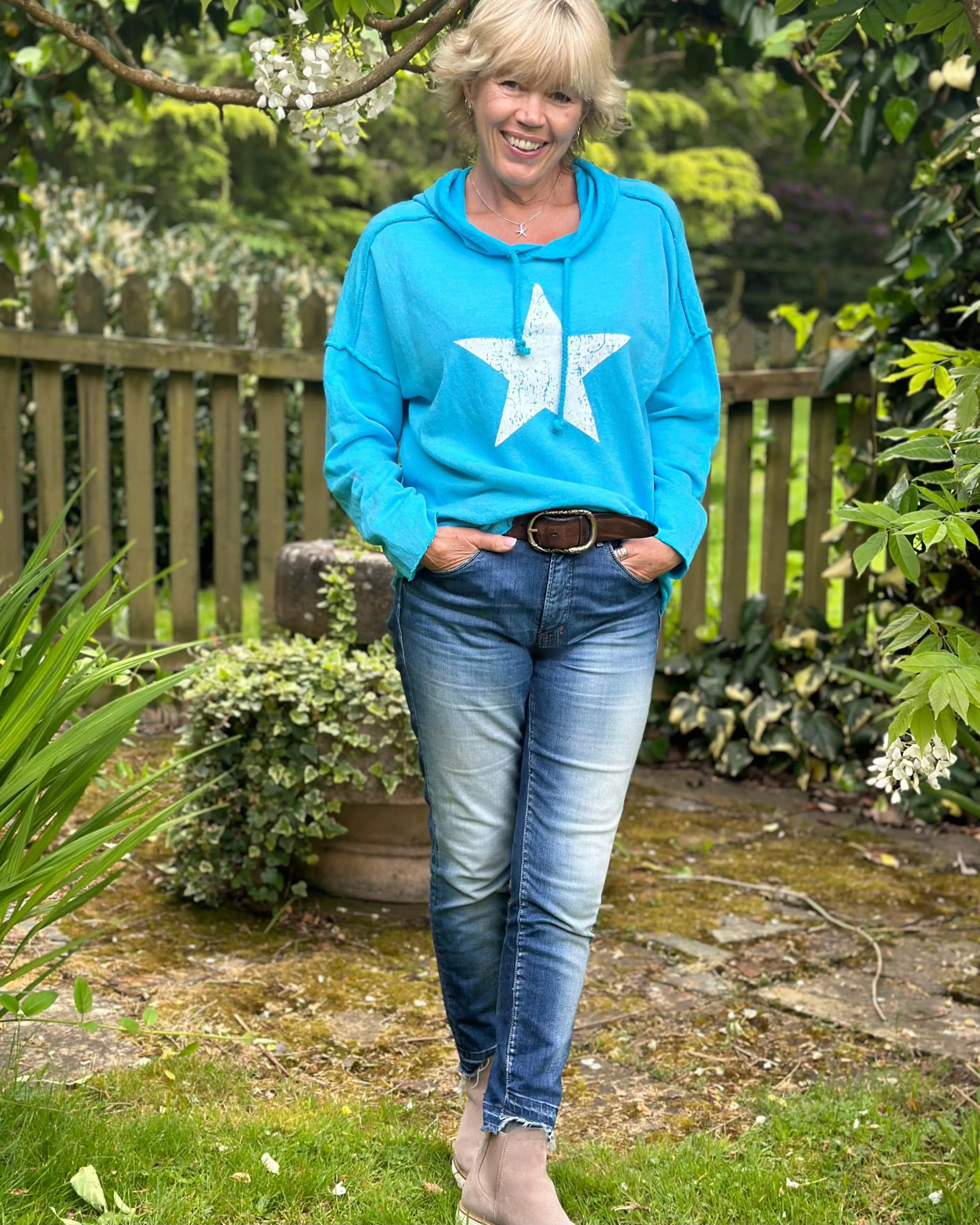 Star Hoodie Sweatshirt - Turquiose