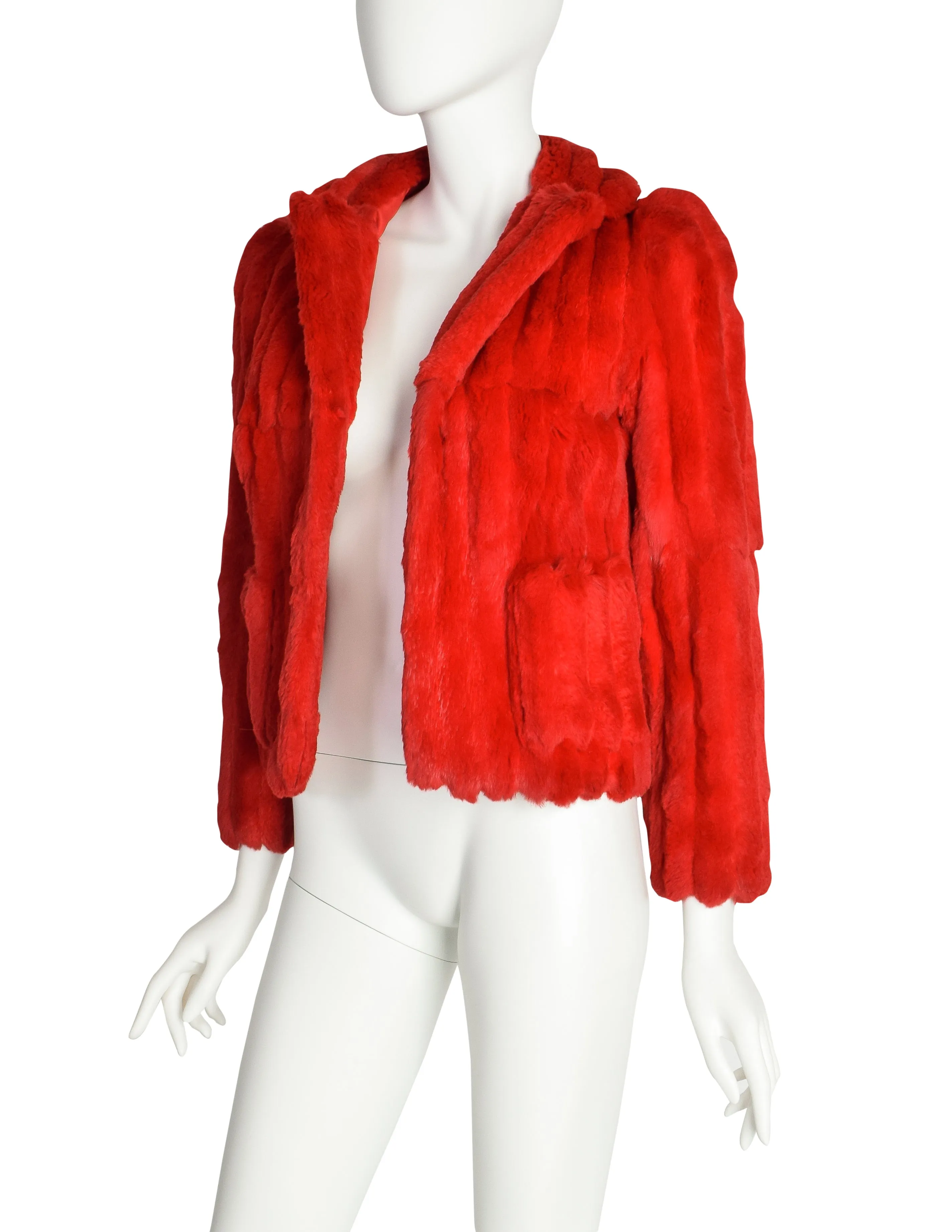 Stephen Burrows Vintage Cherry Red Pieced Rabbit Fur Jacket