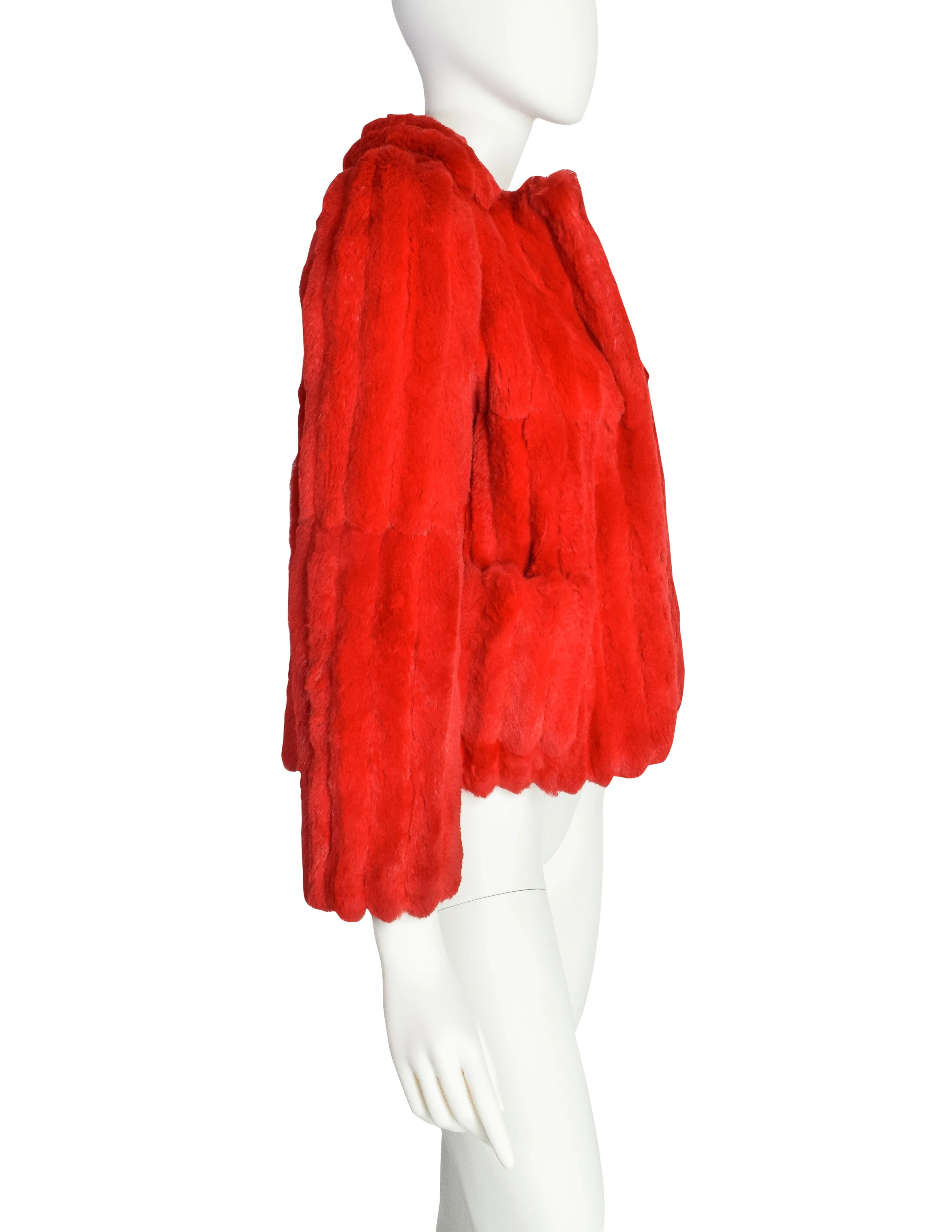 Stephen Burrows Vintage Cherry Red Pieced Rabbit Fur Jacket