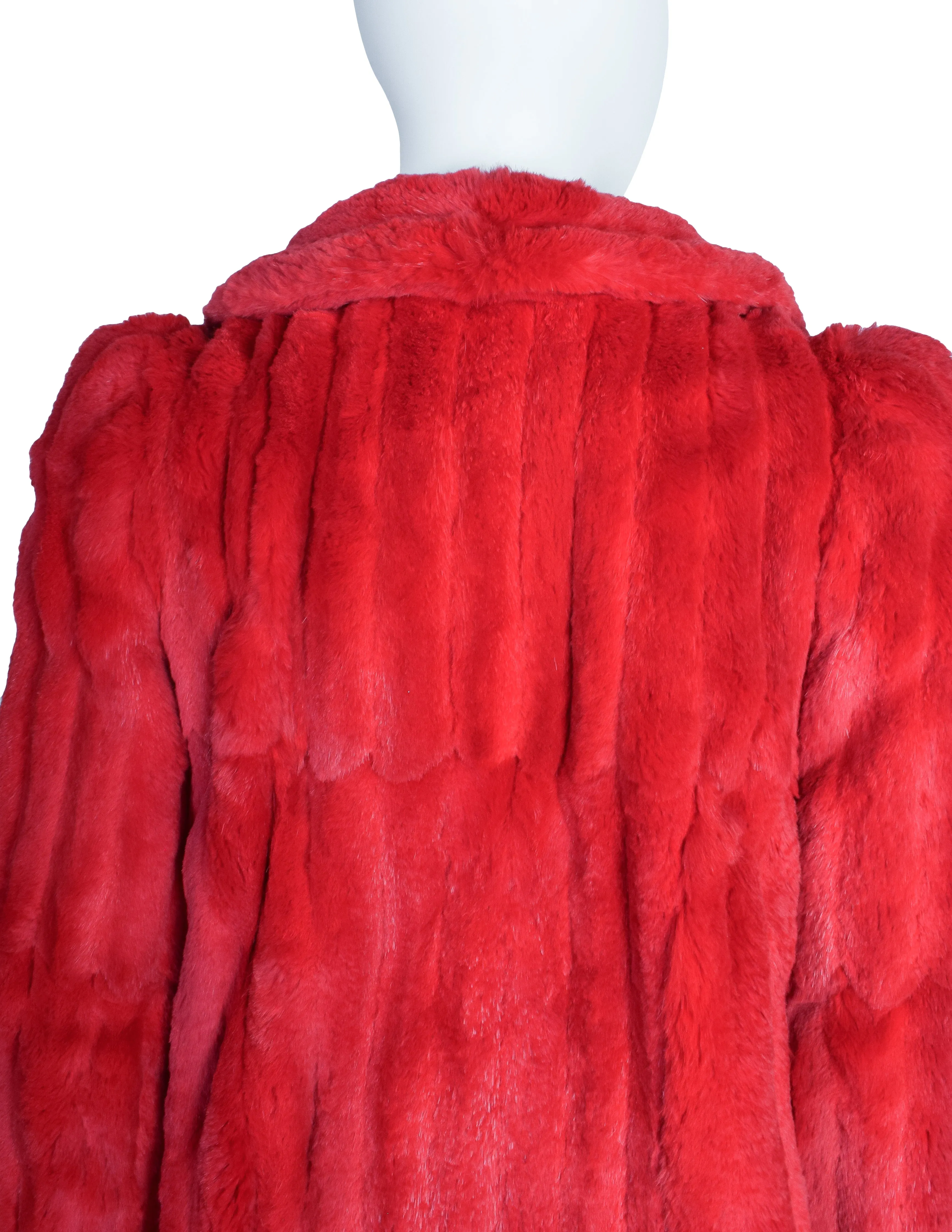 Stephen Burrows Vintage Cherry Red Pieced Rabbit Fur Jacket