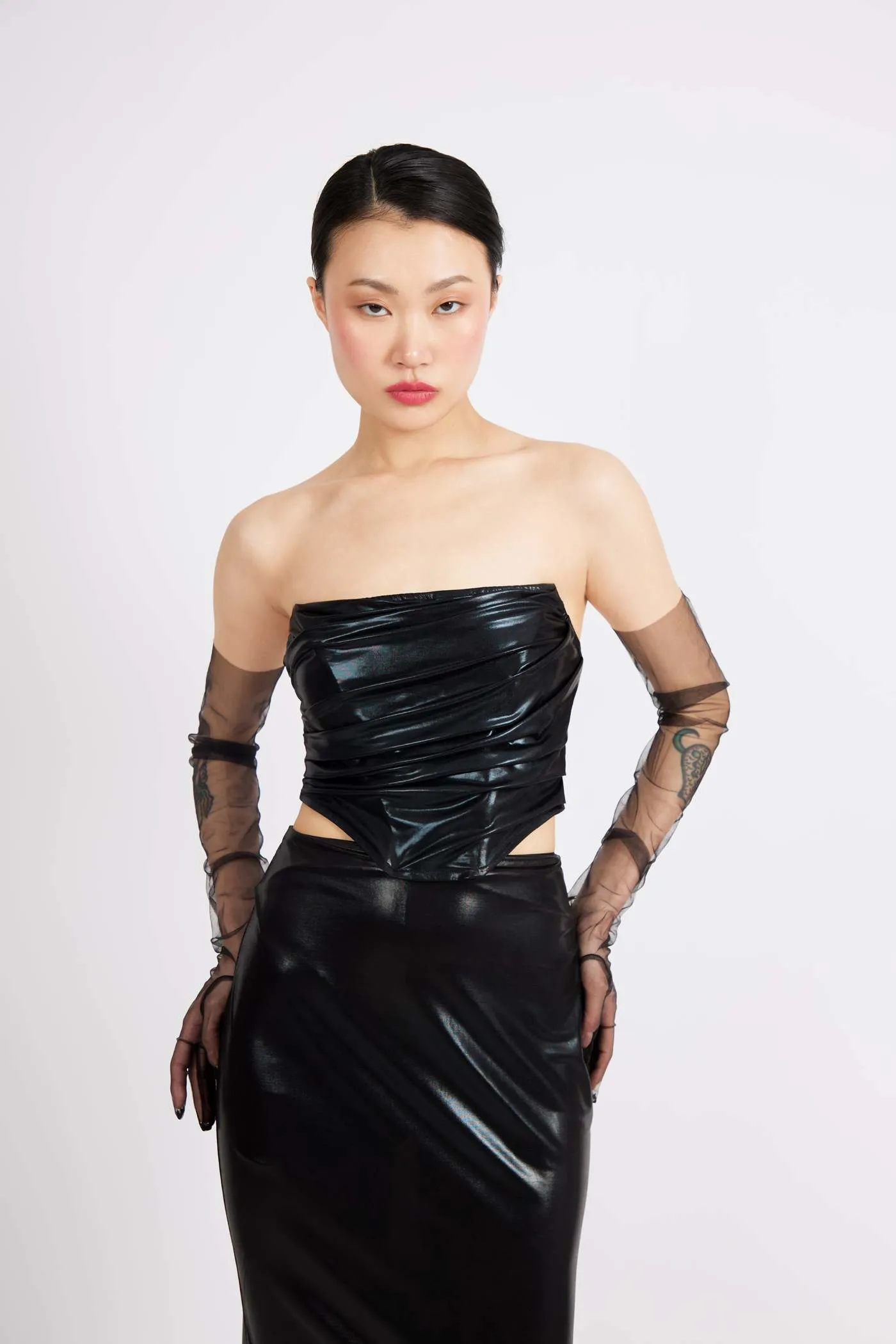 Structured Black Vegan Leather Corset