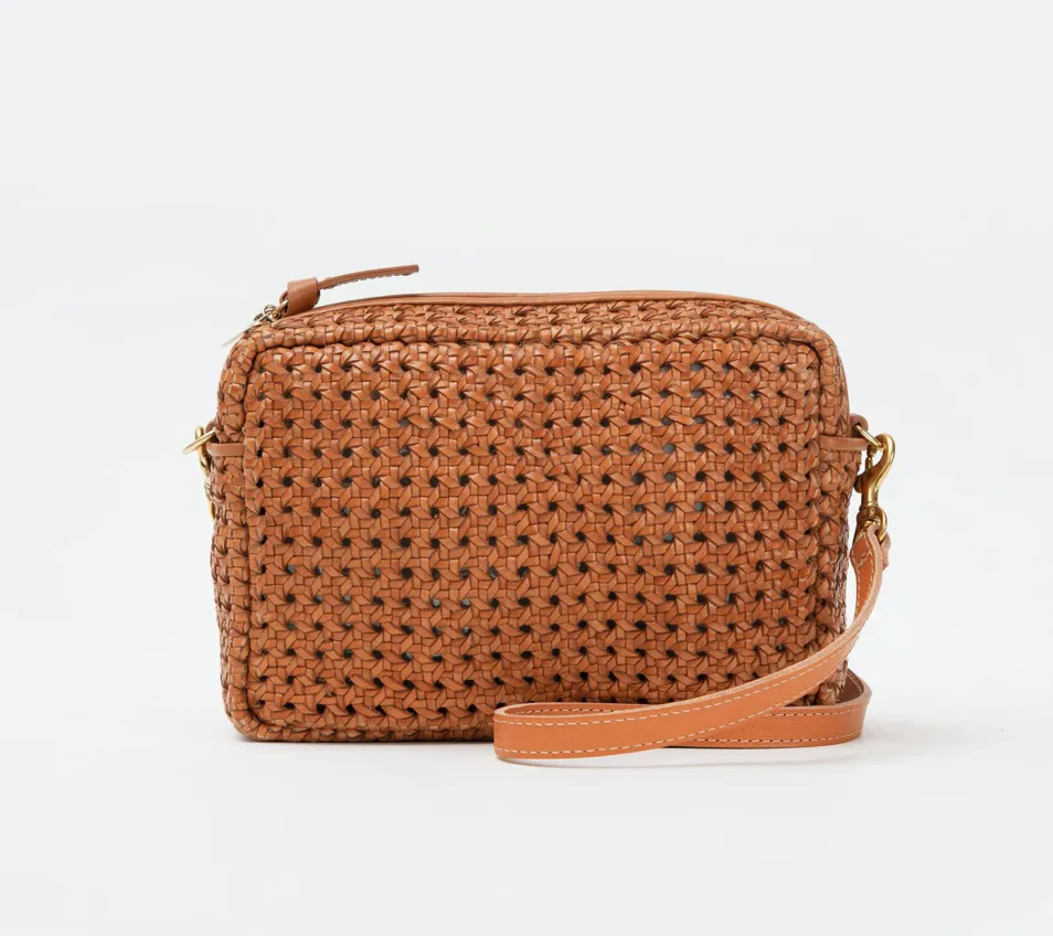 Tan Woven Rattan Crossbody