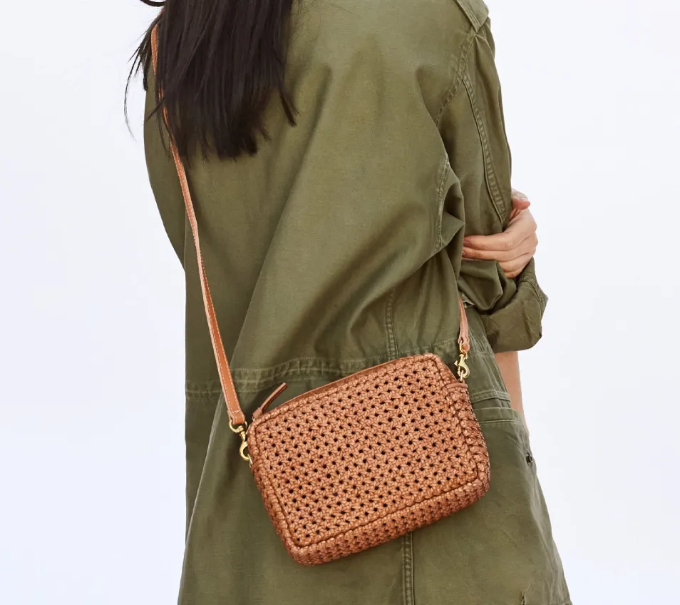 Tan Woven Rattan Crossbody