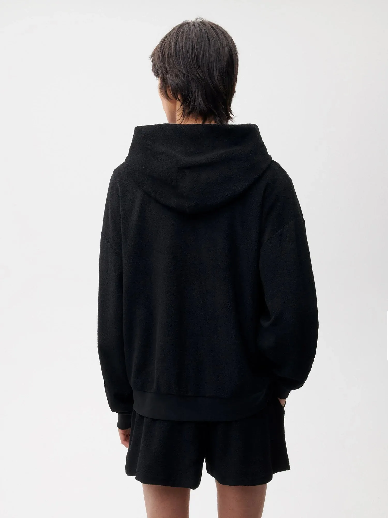 Towelling Zipped Hoodie—black