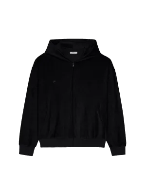 Towelling Zipped Hoodie—black