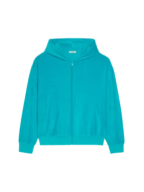 Towelling Zipped Hoodie—peacock blue