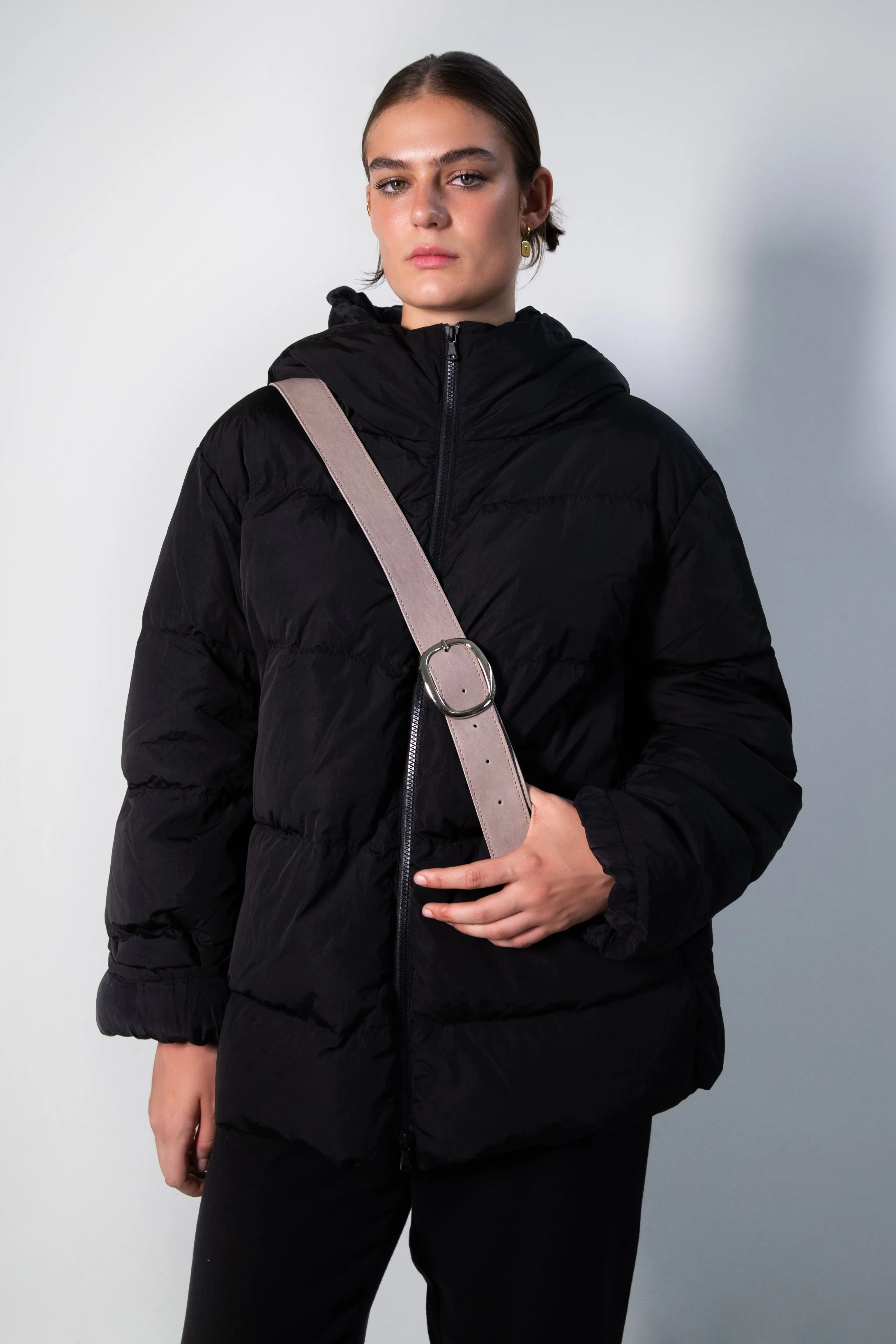 Transit Par Such Long hooded Puffer Jacket in Black