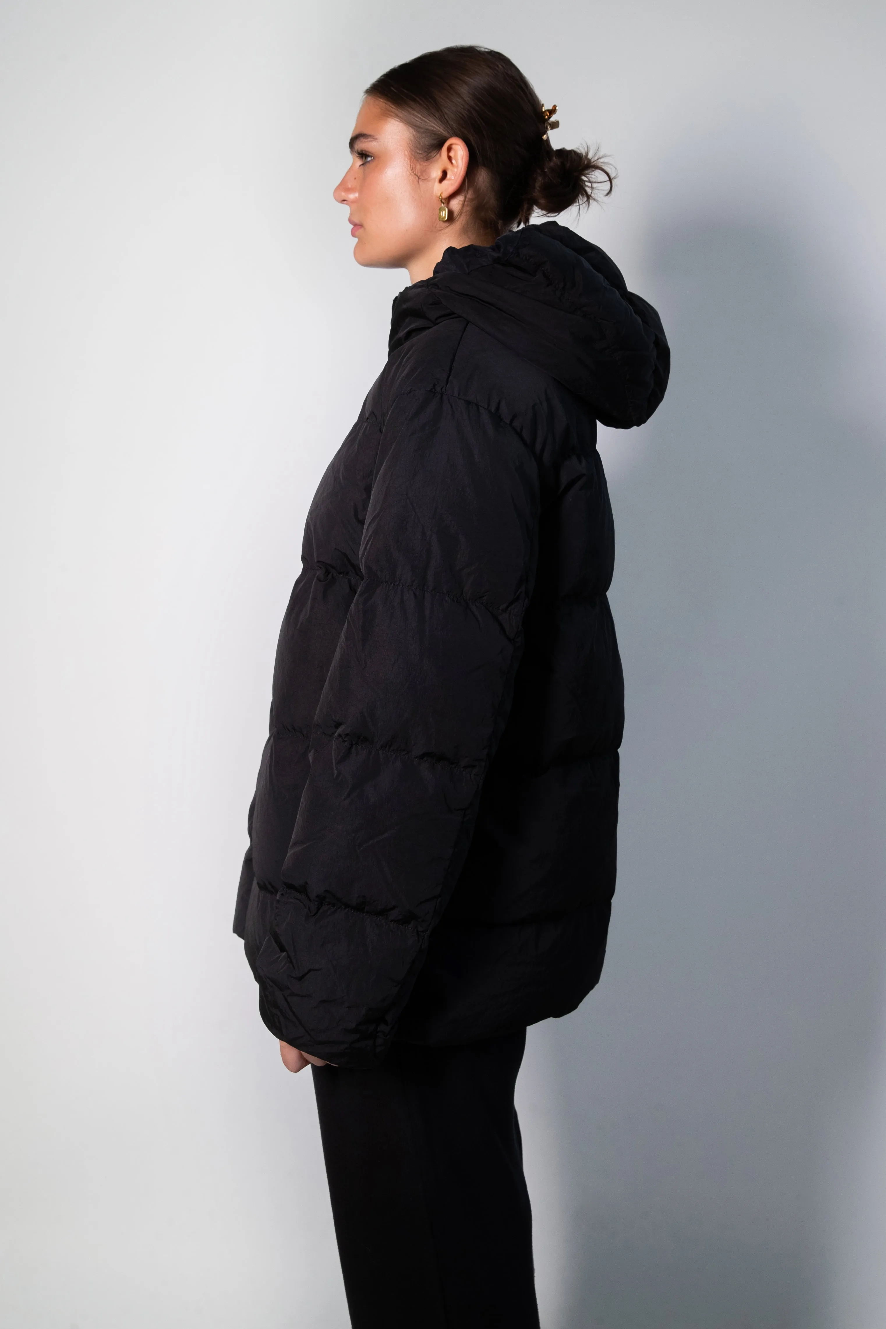 Transit Par Such Long hooded Puffer Jacket in Black