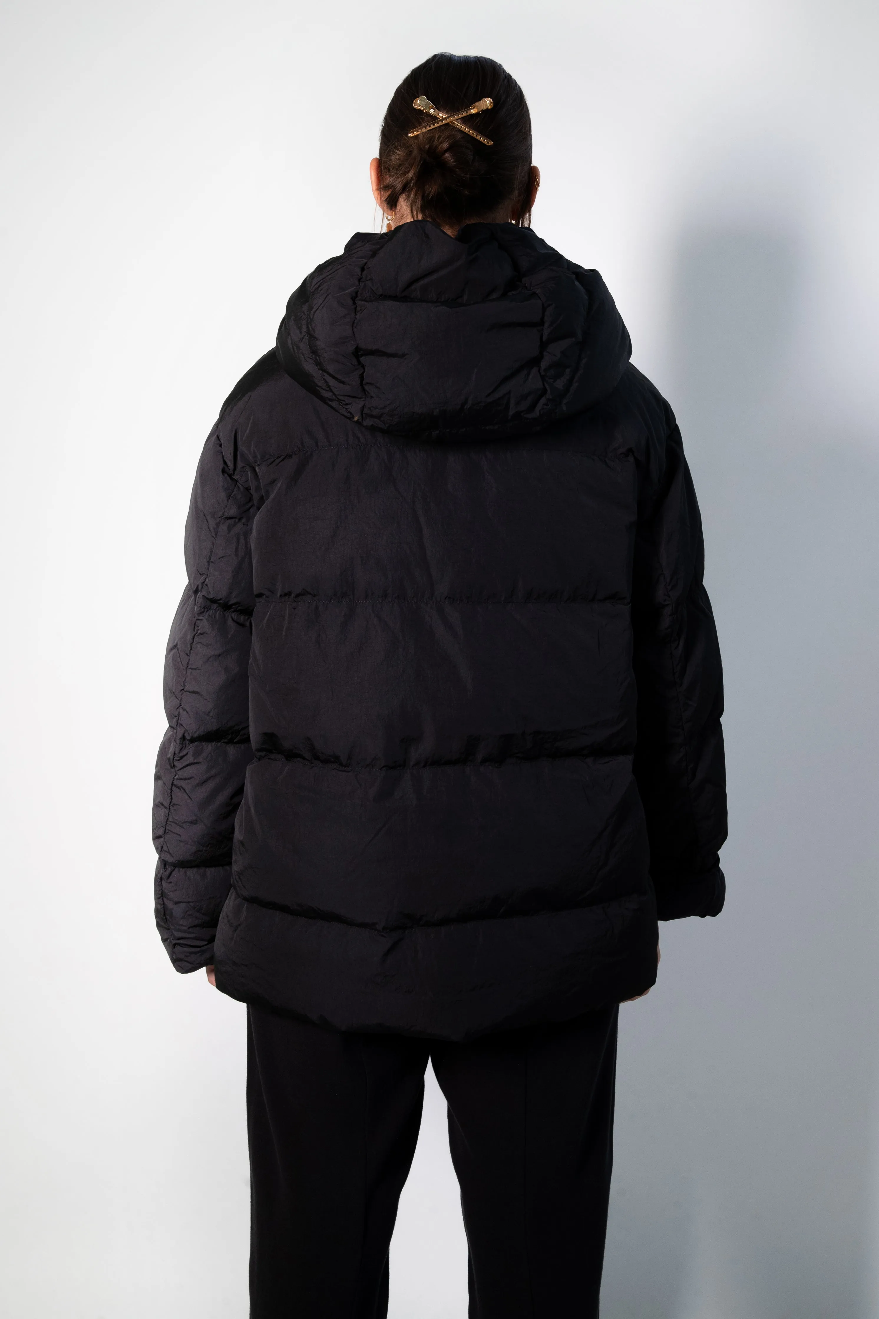 Transit Par Such Long hooded Puffer Jacket in Black