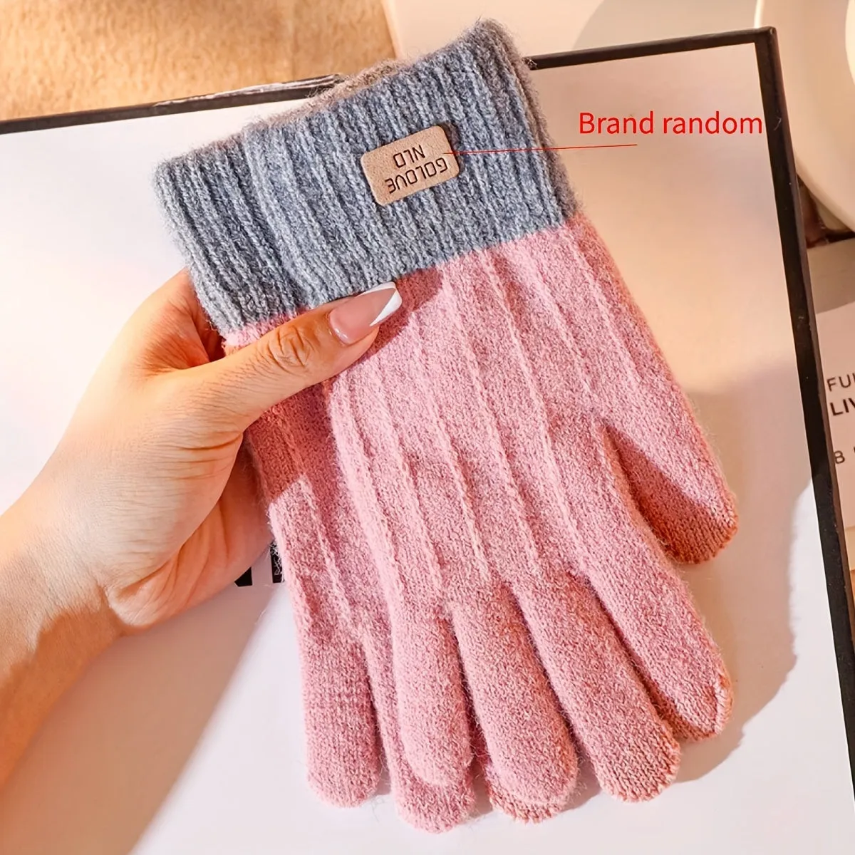 WarmthPlus Color Block Knitted Gloves - Soft, Thick, and Elastic Winter Gloves for Cold Weather - Premium Cotton, Coldproof, and Comfortable Fit for Women