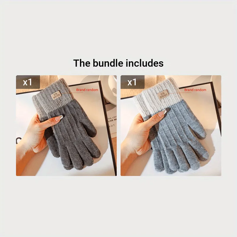 WarmthPlus Color Block Knitted Gloves - Soft, Thick, and Elastic Winter Gloves for Cold Weather - Premium Cotton, Coldproof, and Comfortable Fit for Women