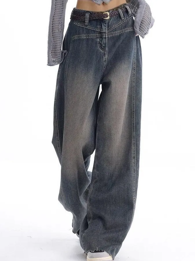 Wenkouban 2000s Y2K vintage baggy boyfriend jeans with wash effect