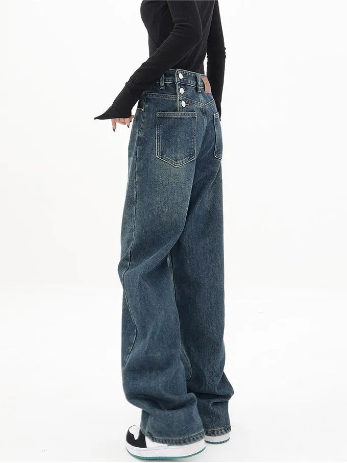 Wenkouban Blue Vintage Classic Boyfriend Jeans