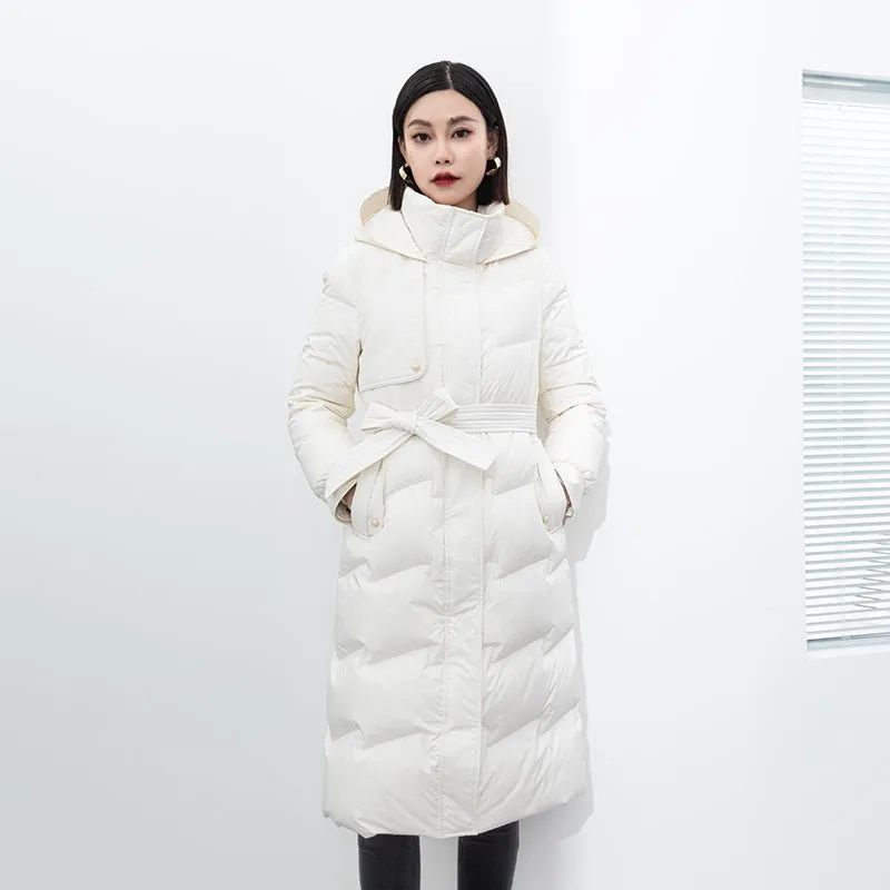 White Long Waist Slim Winter Down Jacket