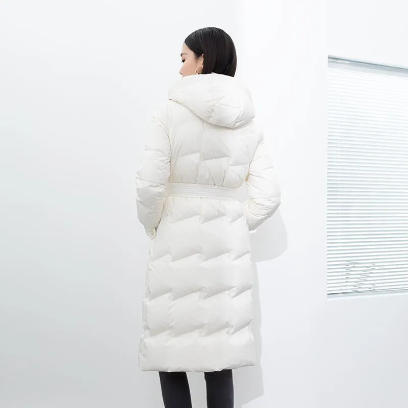 White Long Waist Slim Winter Down Jacket