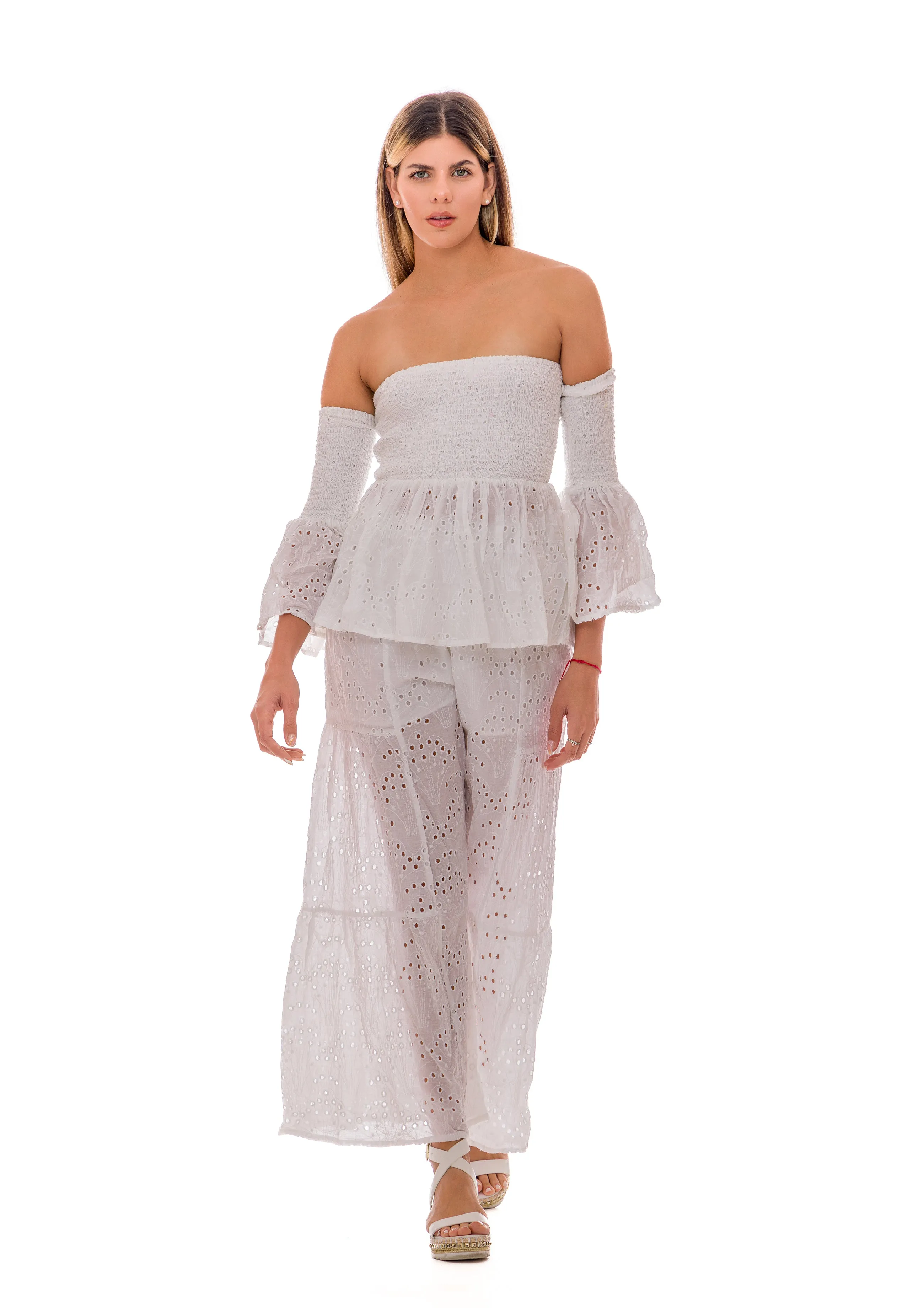 White strapless  Boho Pant set