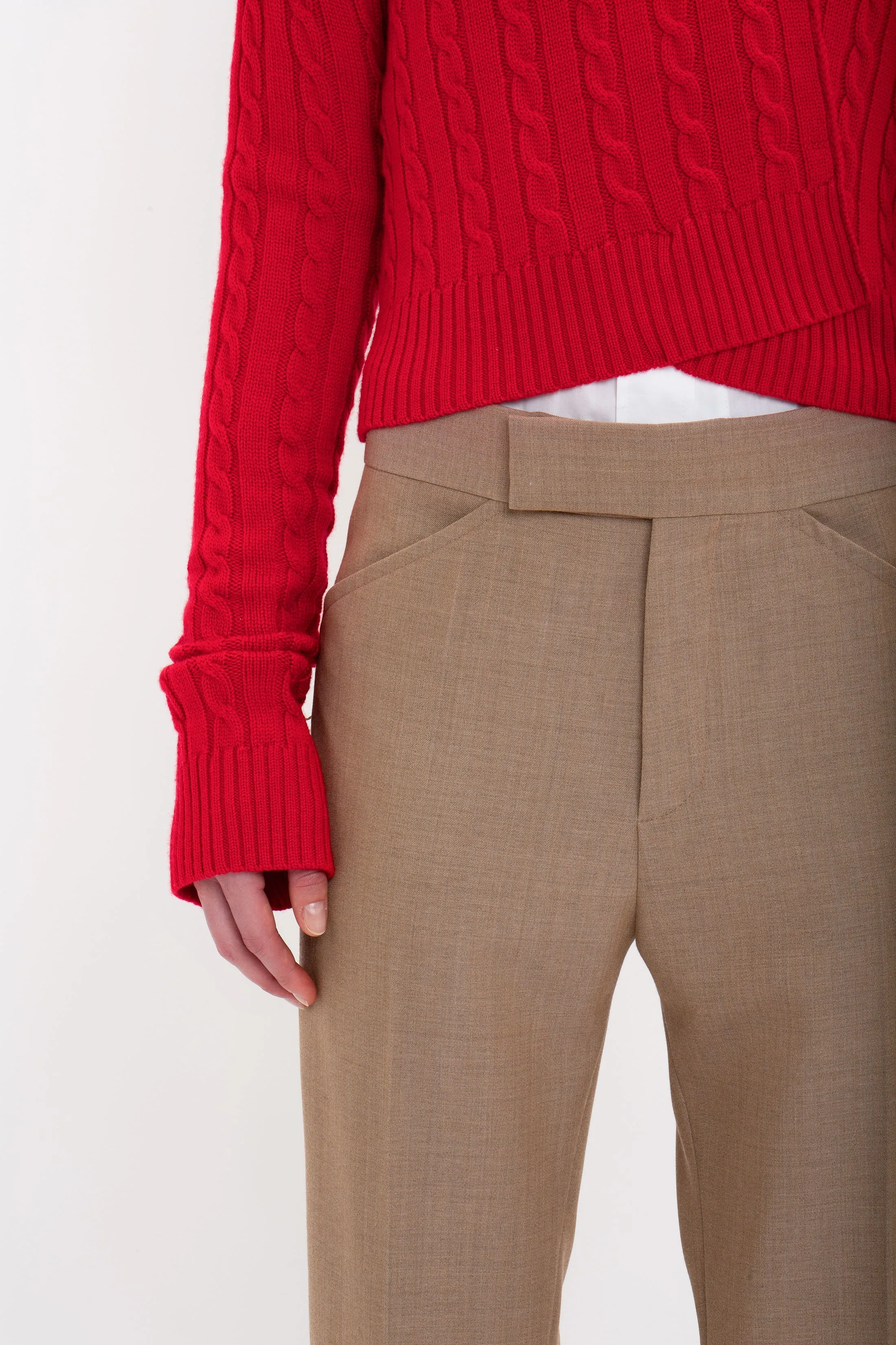 Wide Cropped Flare Trouser In Tobacco