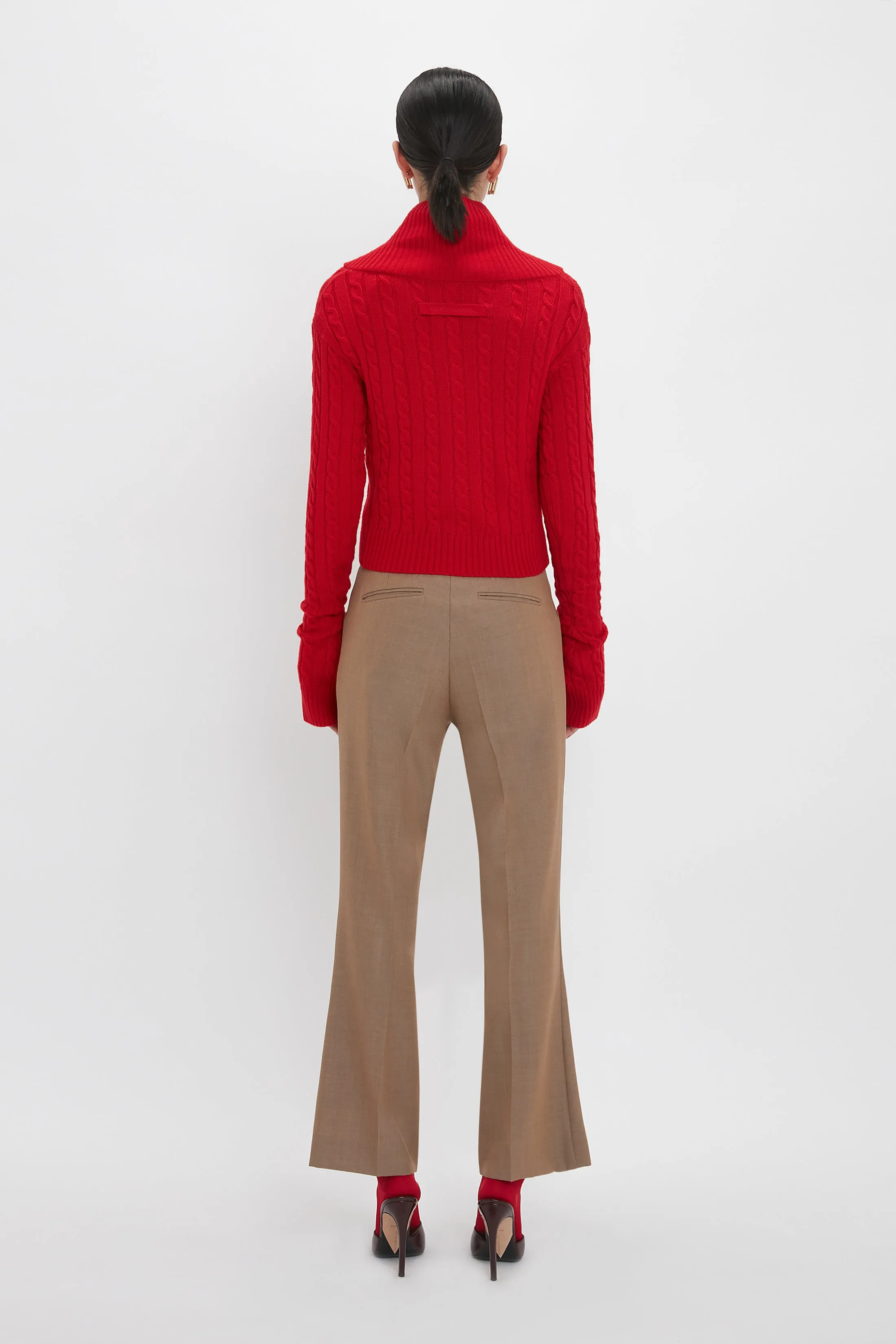 Wide Cropped Flare Trouser In Tobacco