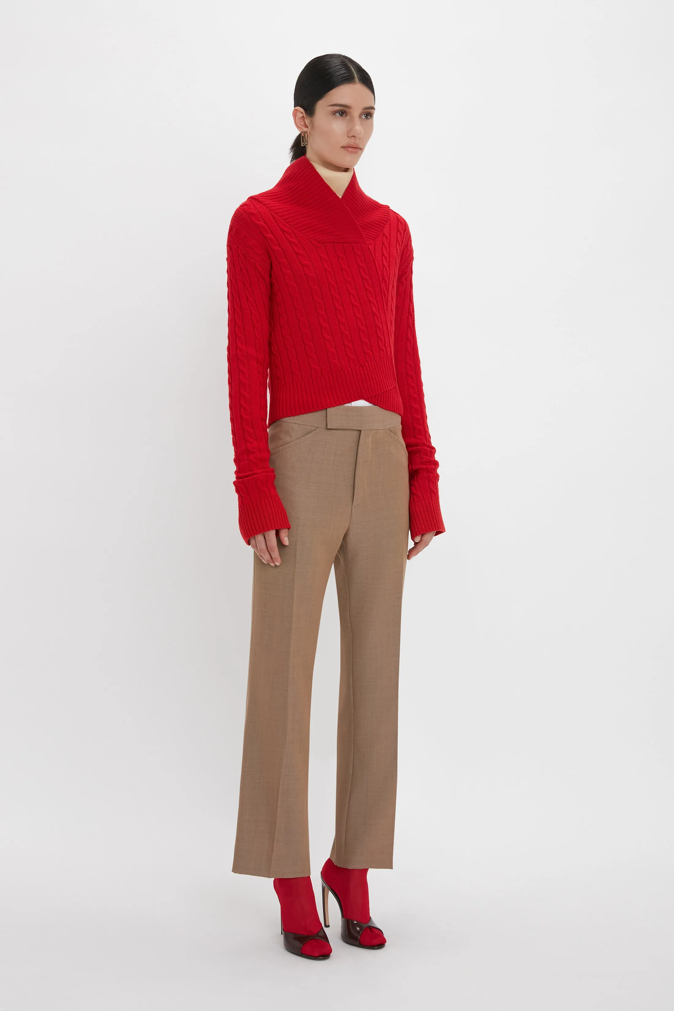 Wide Cropped Flare Trouser In Tobacco