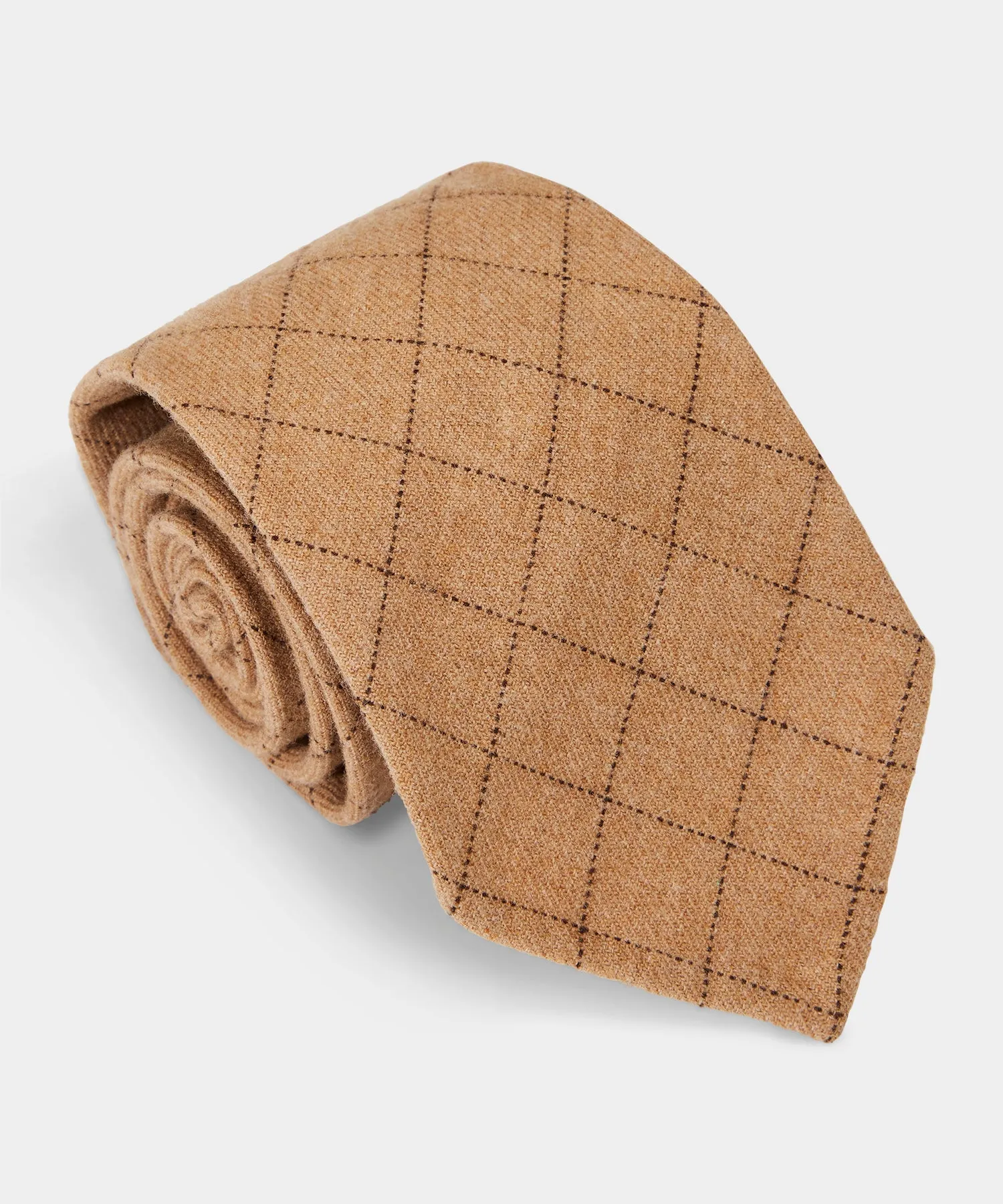 Windowpane Wool Tie in Tan