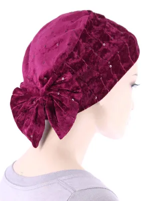 Winter Cloche Bow Hat Raspberry Sequin