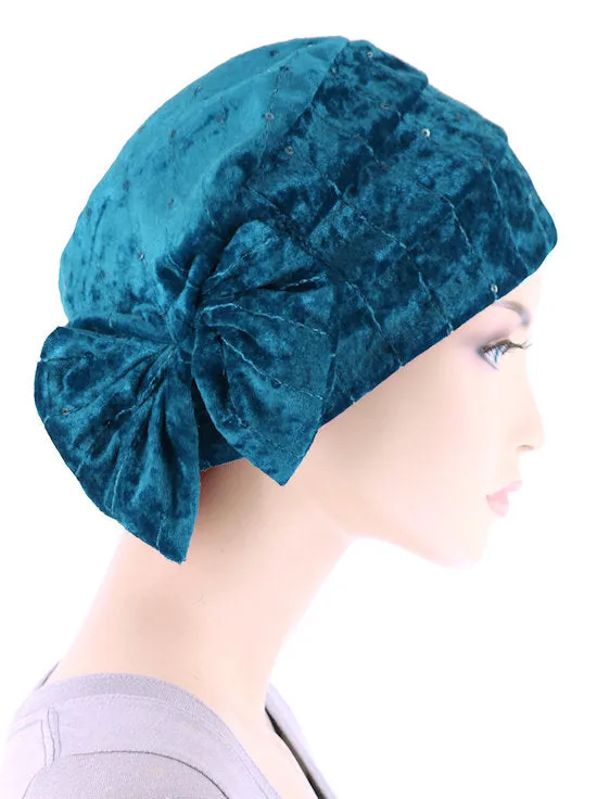 Winter Cloche Bow Hat Teal Sapphire Sequin