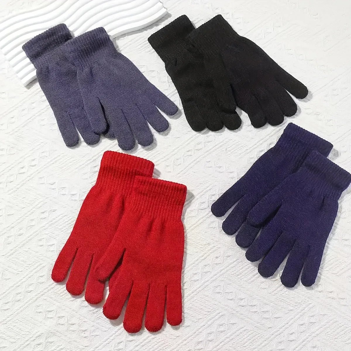 Women's Cozy Knit Gloves - Stretchy, Warm & Decorative Split-Finger Design For Casual Outings