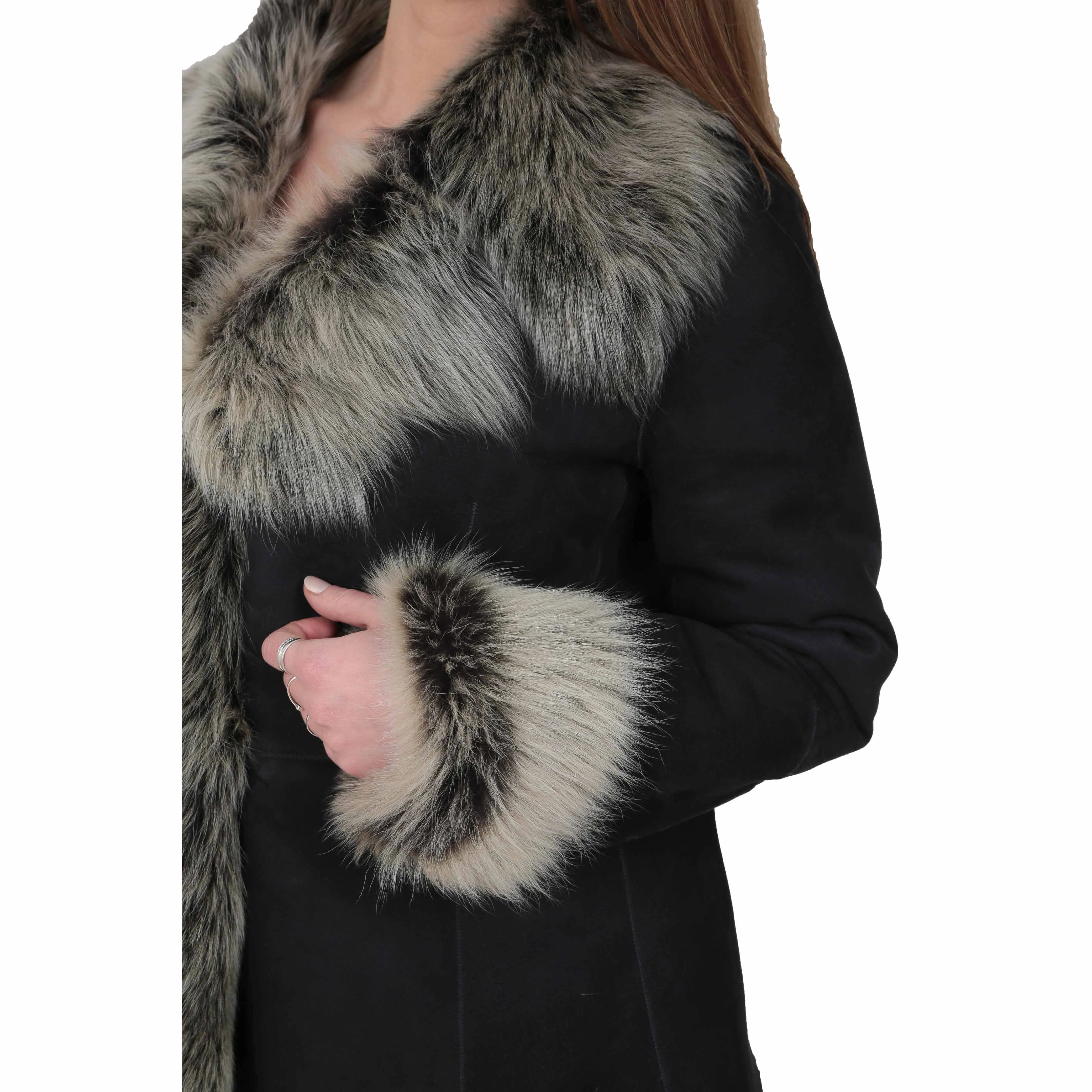 Womens Fitted Genuine Toscana Real Sheepskin Coat Pearl Black