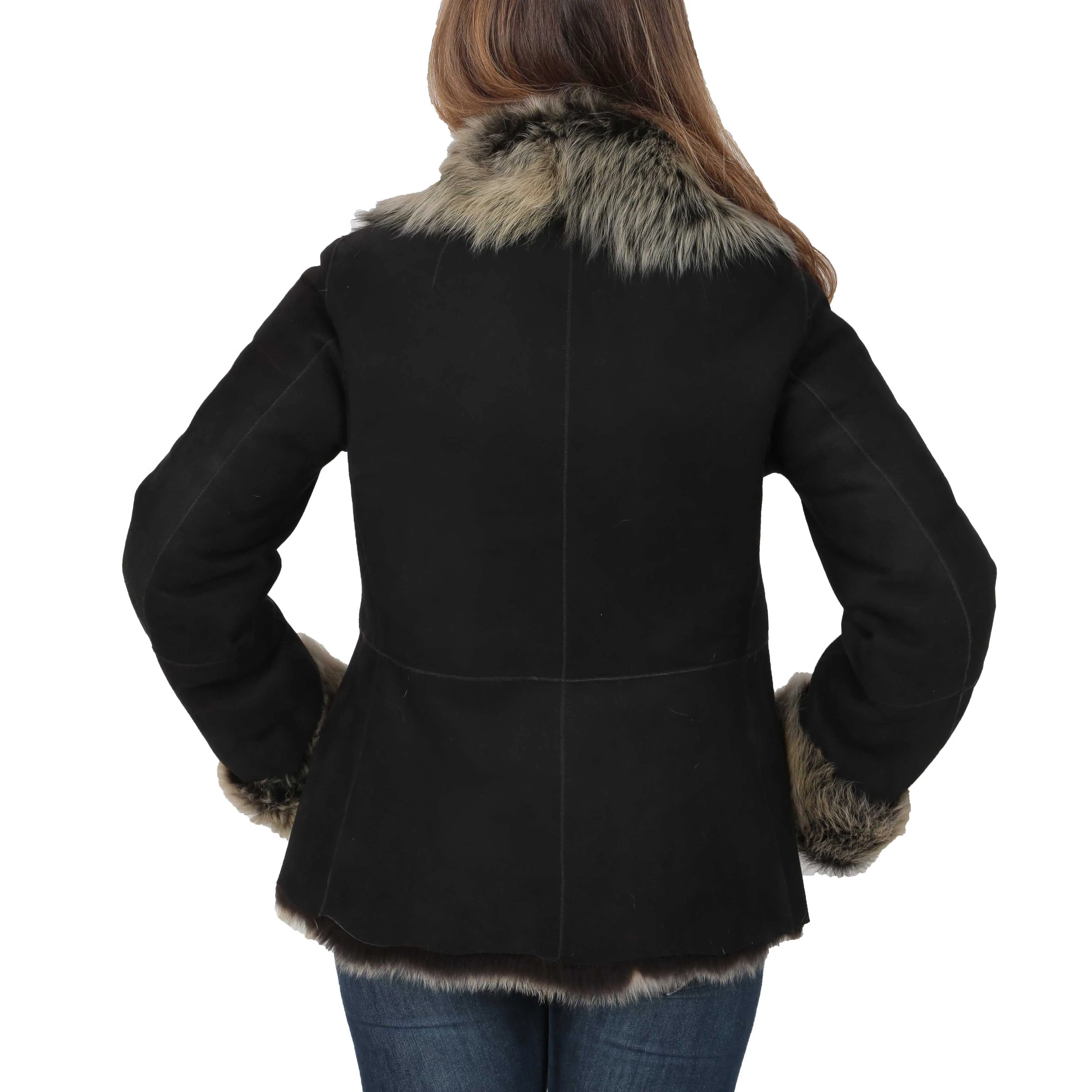 Womens Fitted Genuine Toscana Real Sheepskin Coat Pearl Black